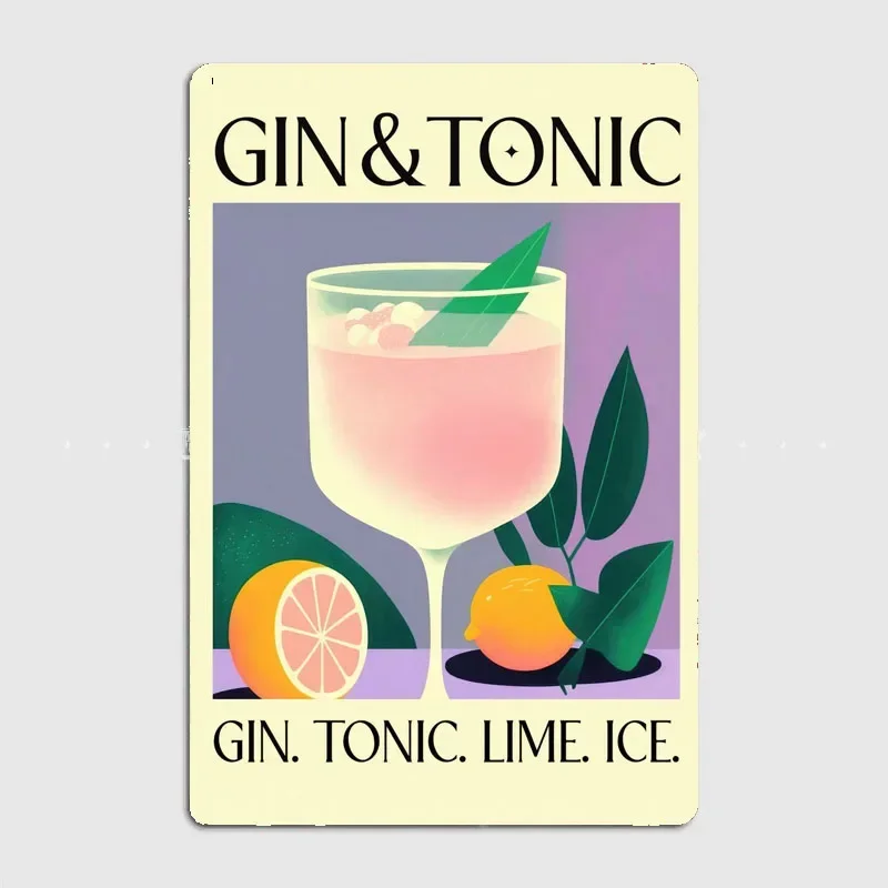 Gin Tonic Purple Cocktail Beer Poster Metal Sign Posters Room Decoration Indoor Custom Decor Bar Home Decor Wall Decorations