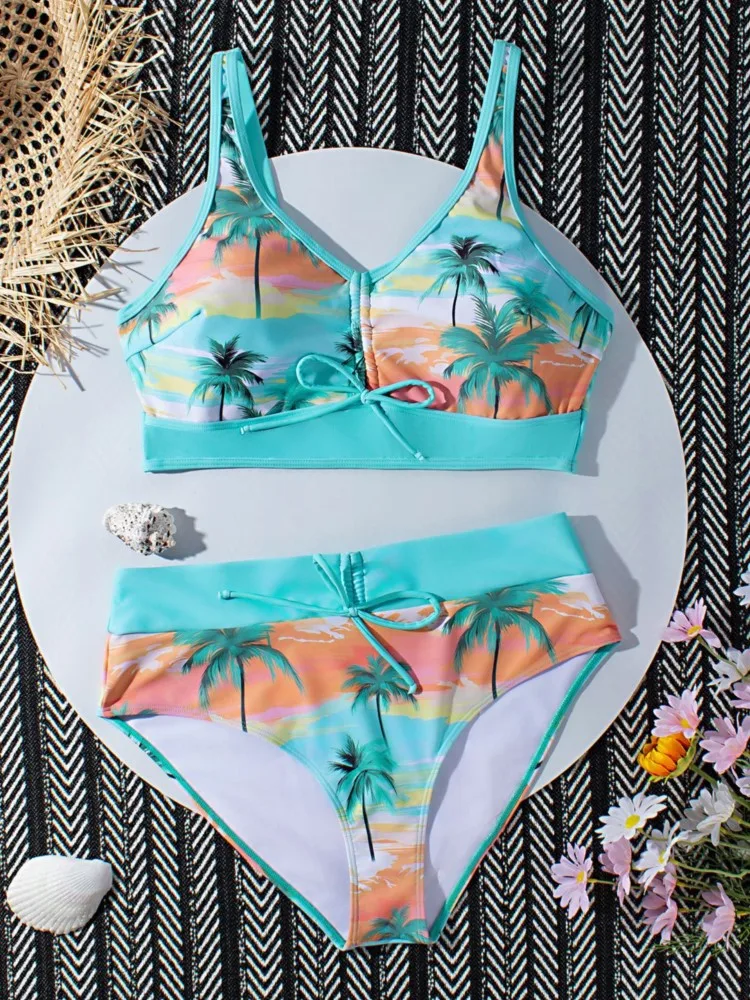 

L-4XL плюс размер бикини с высокой талией женский пуш-ап большой размер 3XL 4XL купальник летний Mujer купальник с контролем живота комплекты бикини