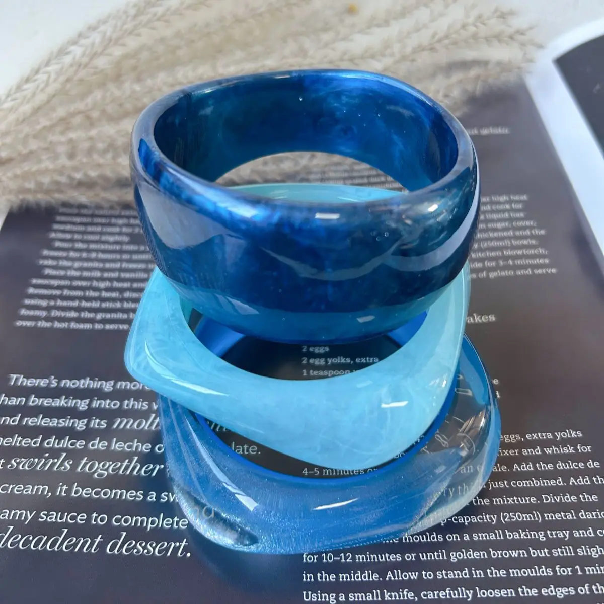 3Pcs/Set Bohemian Blue Irregular Smudging Wide Bracelets for Women Men Chunky Thick Bangles Fashion Jewelry Trendy Accessories ﻿