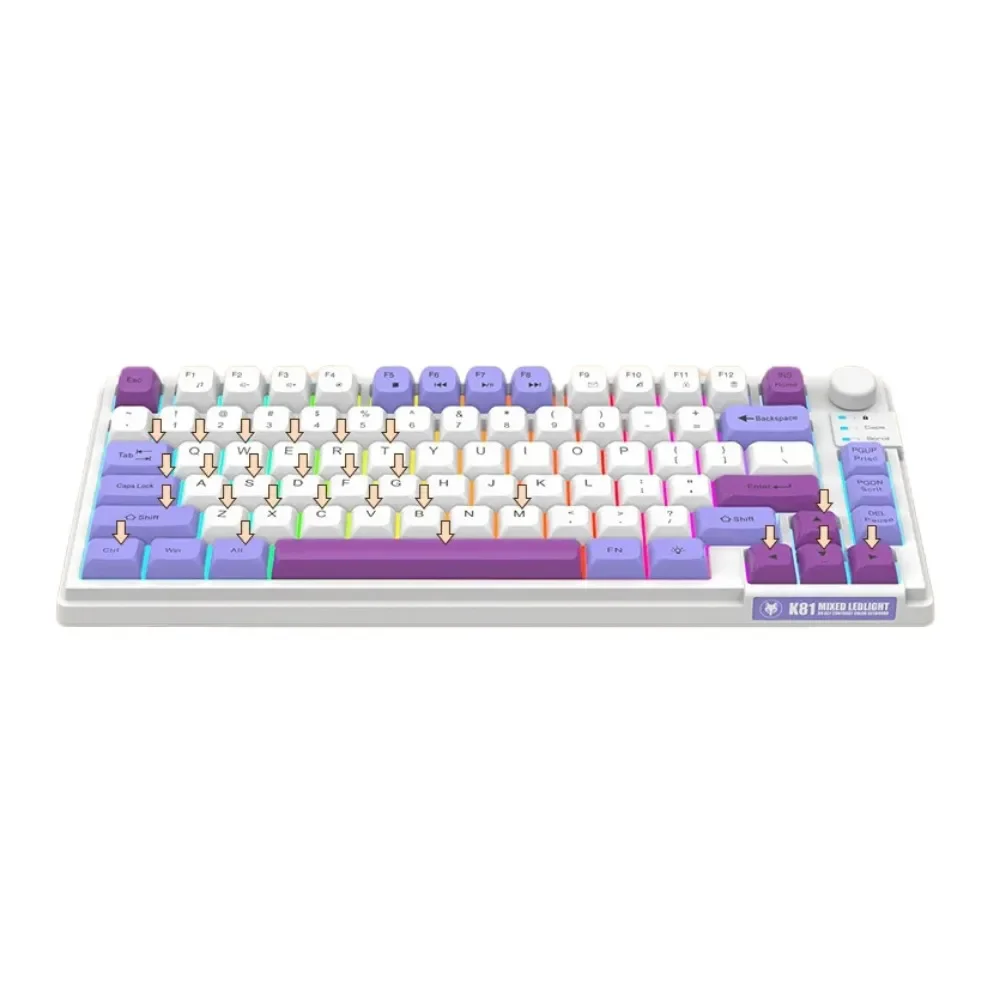 

XUNFOX K81 Keyboard Triple Patchwork MDA Ball Cap Wired USB Illuminated Office Gaming PC 81 Keys Notebook Ergonomic 75% Layout