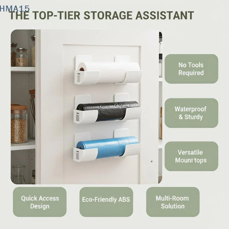 【YA】2/6 Pcs Punch Free Storage Rack Kitchen Plastic Wrap Garbage Bag Cabinet Fridge Side Storage