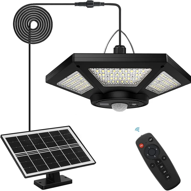 

180LED Solar Garage Shed Light Ceiling Pendant Indoor Outdoor 1000LM Lamp with Remote Control Balcony Eave Lobby Courtyard