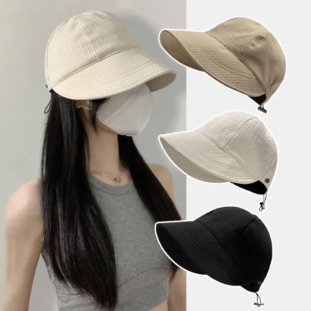 Lady Outdoor Hat Sun Protection Anti-UV Wide Brim Adjustable Drawstring Foldable Gardening Travel Sun Cap Fisherman Hat 여성용 선캡