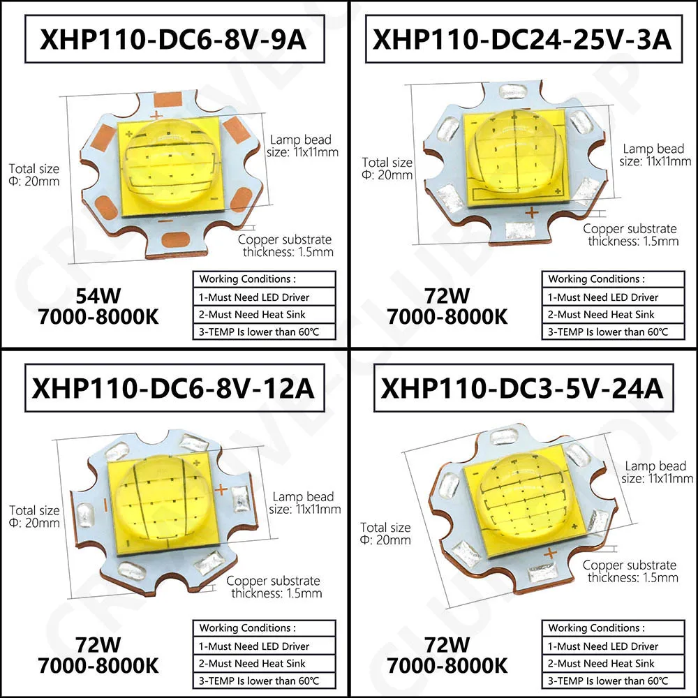 LED Lamp Beads XHP70 XHP90 XHP110 18W 24W 45W 72W LED Diodes DC3V DC6-8V DC24V LED For Flashlight Headlight DIY LED Accessories