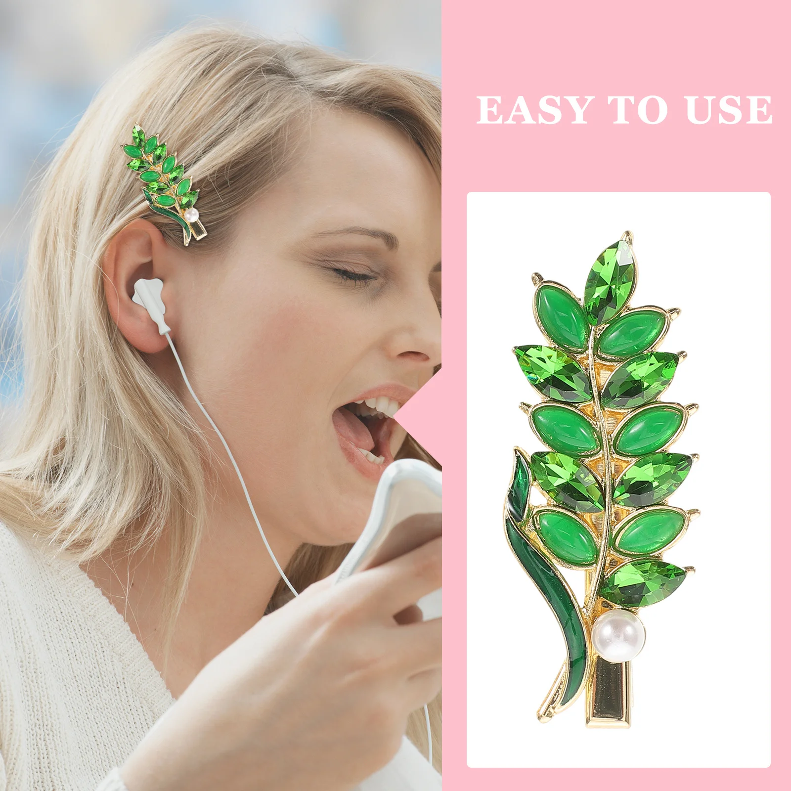

2Pcs Lightweight Duckbill Leaf Hair Clips Green White Vintage Side Bang Clips Fashion Hair Barrettes for Women Casual Daily