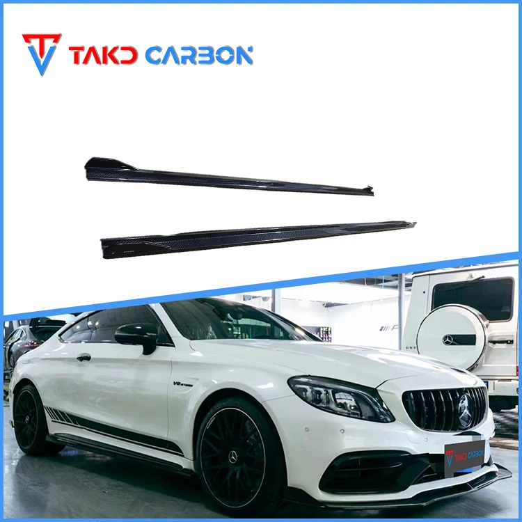 Carbon Real Car Data Development Dry Carbon Fiber universal rear spoilers Side Skirts Extensions For BENZ C63 W205 Coupe