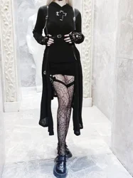 Ruibbit Punk Gothic Women Summer Autumn Black Sexy CrossHooded collar Dress Dark Halter High Waist Dresses