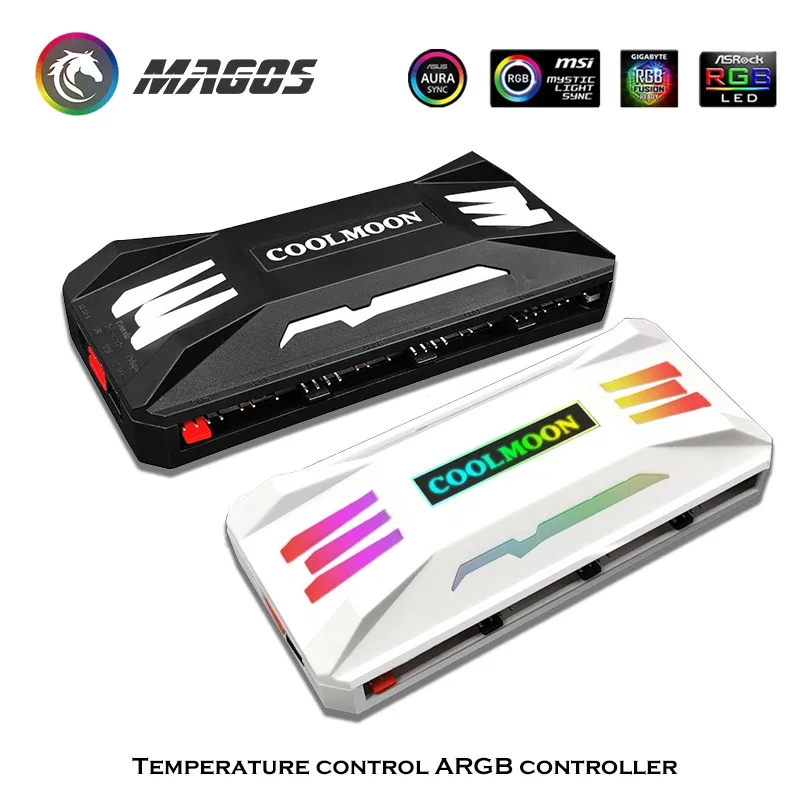 COOLMOON PC Case Fan RGB HUB Controller, PWM Smart TEMP. ADJ.+ 5V ARGB M/B SYNC, Wireless Remote Control For Chassis Cooling Fan