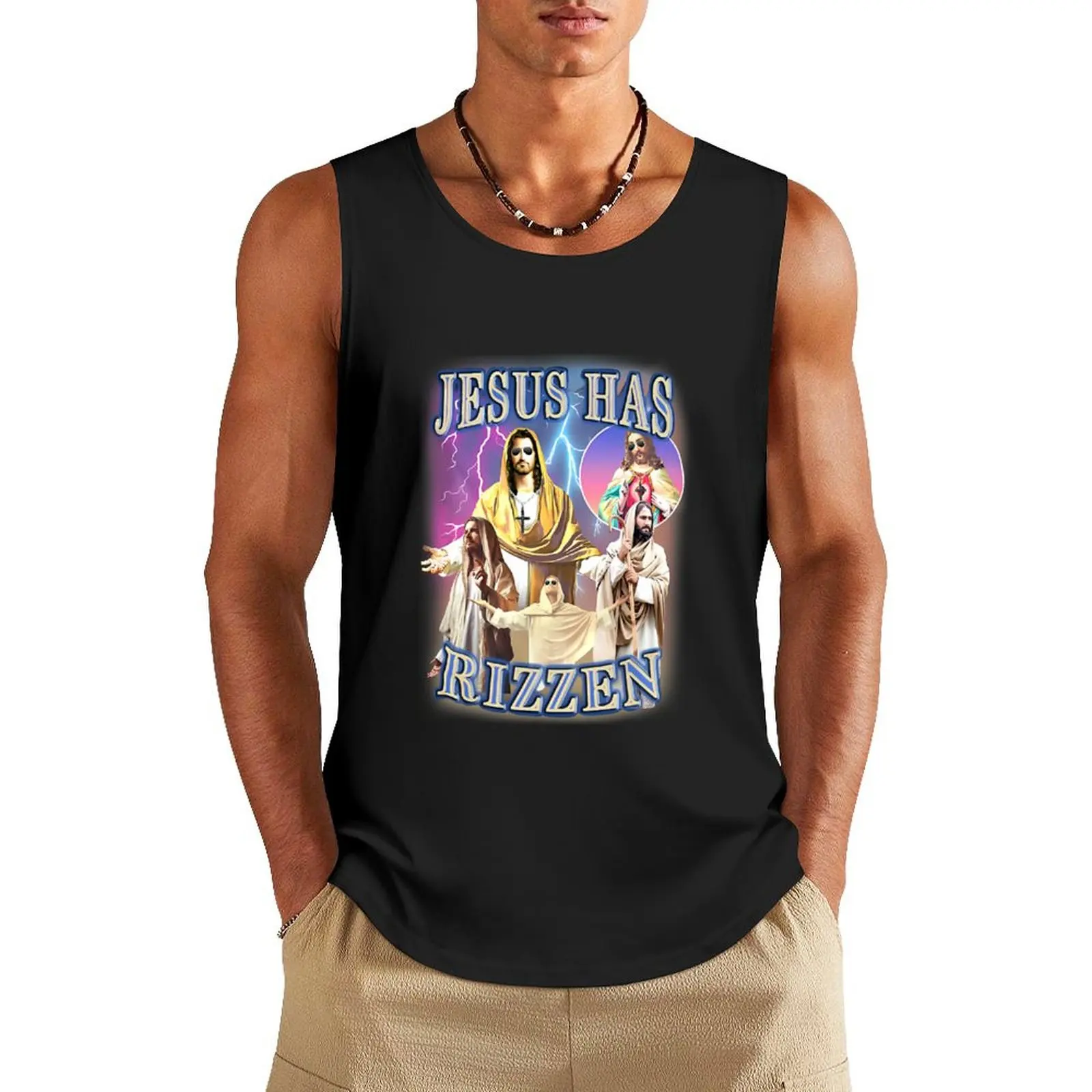 Jesus Has Rizzen Tank Top bodybuilding men clothes Men's gym clothing summer clothes man 2024