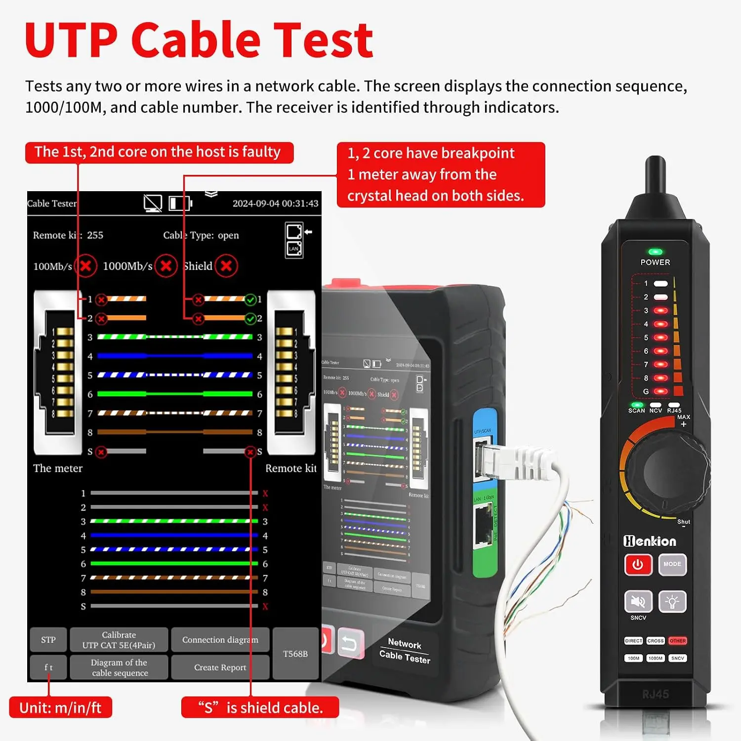 Multifunction RJ45 Network Caber Tester Support Network Tools,POE++ Detect,Cable Length,RJ45 TDR Test,FTP(LT-600)