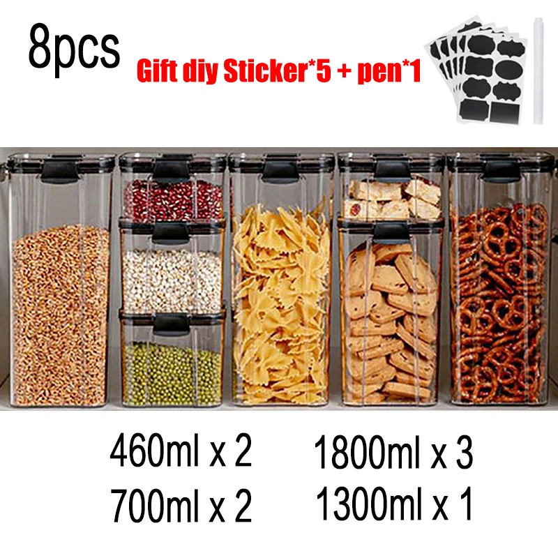 Stackable Kitchen Sealed Jar Plastic Food Storage Box Multigrain Tank Bottle Dried Fruit Tea Jar Storage Containers Sets kitchen