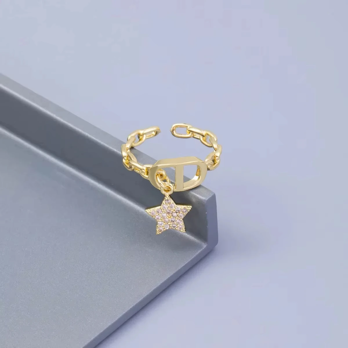 Star Diamond Letter Cd Ring Niche Design Pendant Trendyy Daily Versatile Women's Ring New Open Adjustable Ring image 3