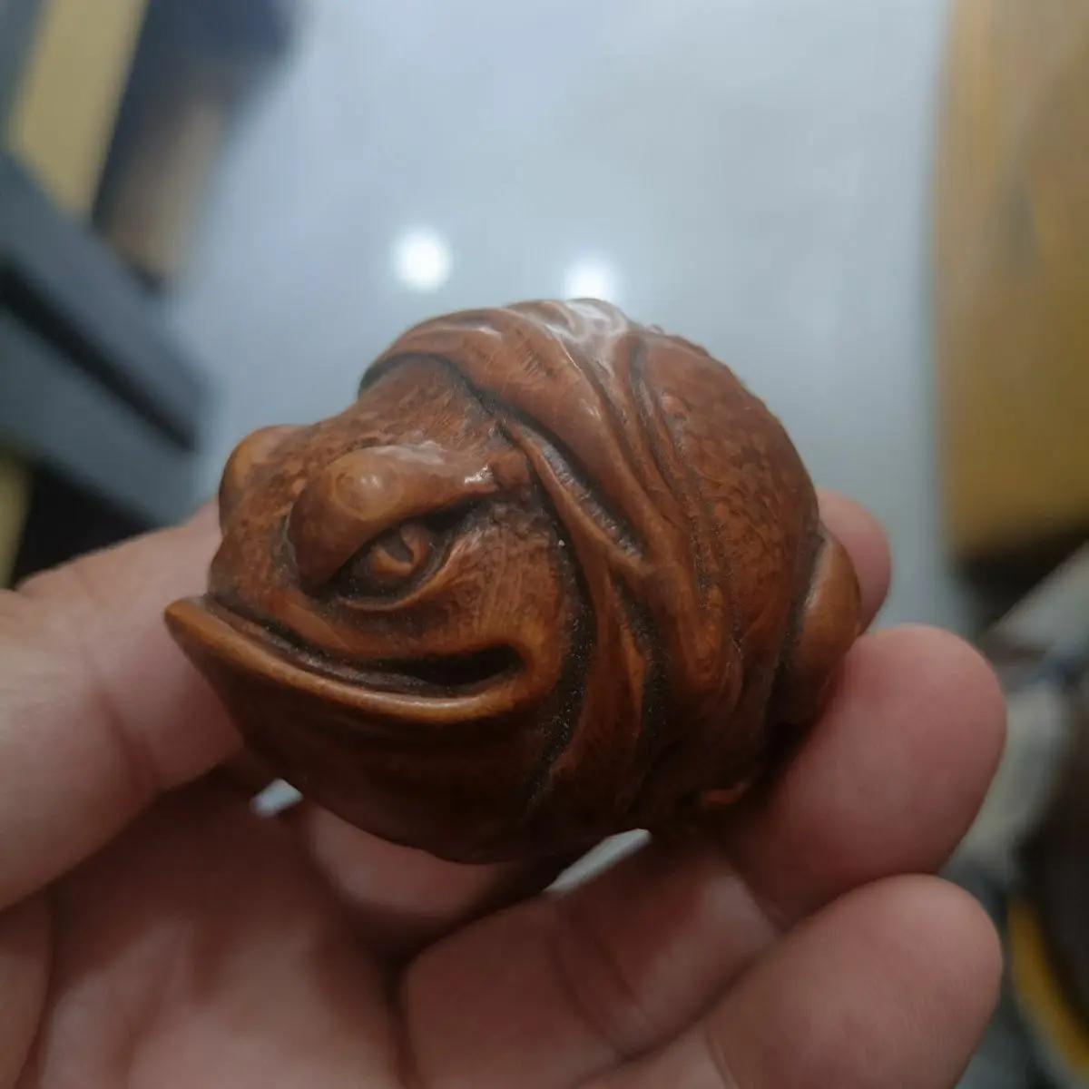 Hand Carved Wood Big mouth toad Statue Figurine Desktop Ornaments Home Decoration Crafts Tea Pet Decor