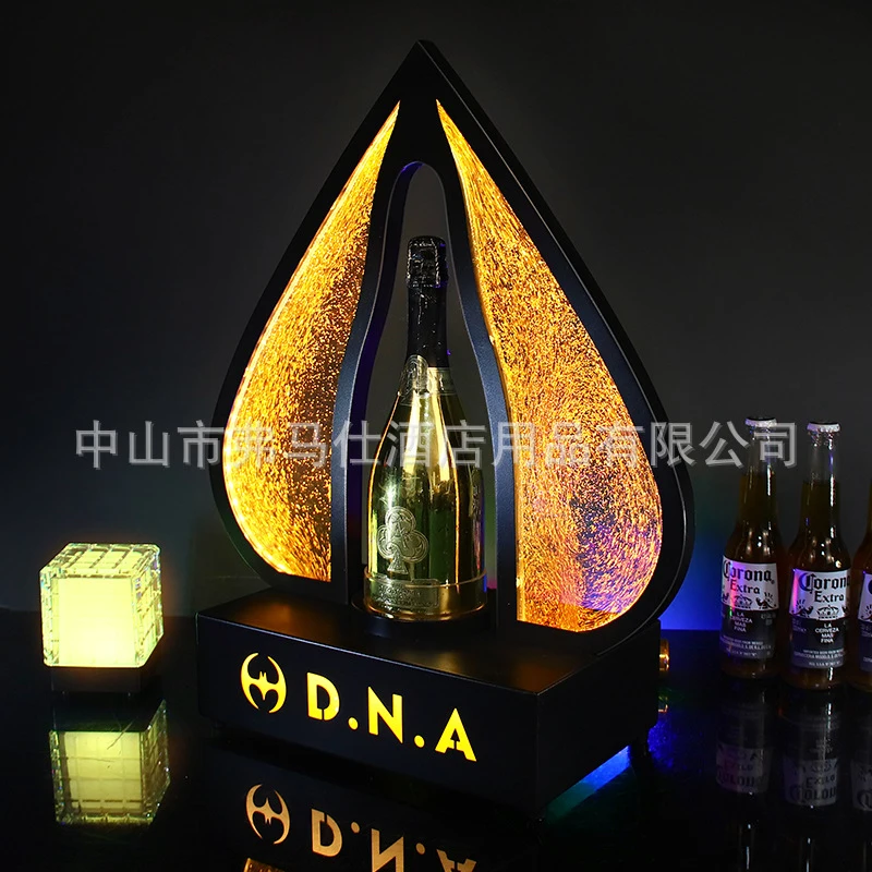 Soporte luminoso para vino de bar KTV, base creativa chapada en oro con forma de pala para vino tinto y licores, soporte de exhibición para champán Martell