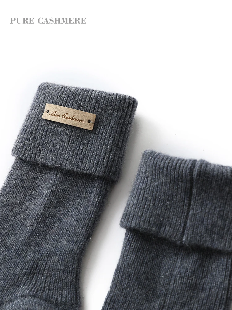 CHICUU High Quality 100% Cashmere Sock Women Autumn Winter Middle Tube Socks Thick Soft Keep Warm Cashmere Knit Mid calf Socks