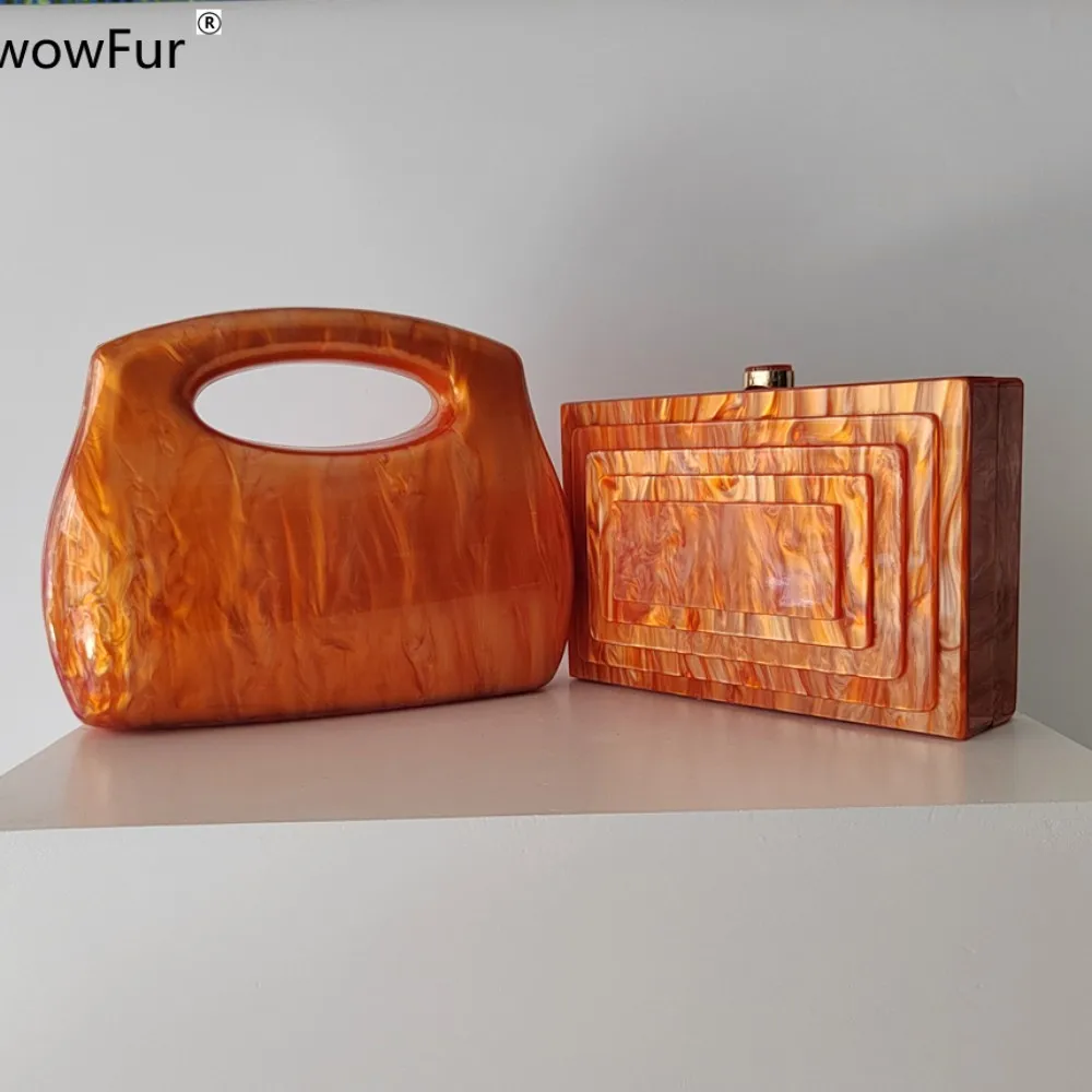 Bright Orange Acrylic Box Totes Pvc Evening Wallet Women Boutique Brand Designer Clutch Purses And Handbags Wedding Party Bags