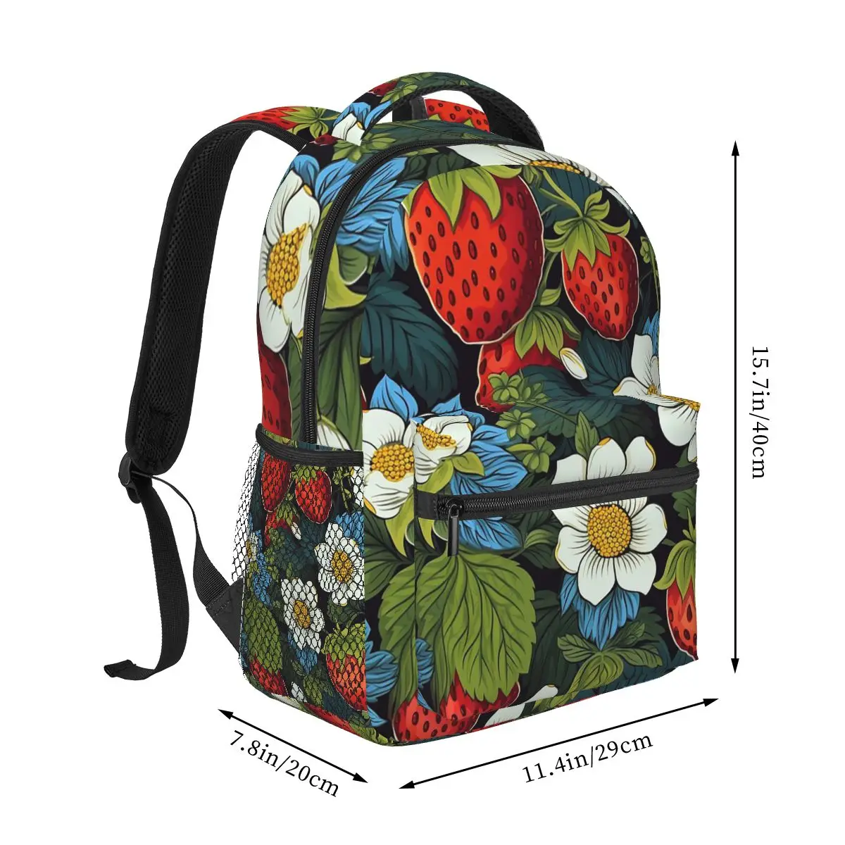 Fresh Strawberry Floral Pattern Backpack Student Boys Girls BookBag Children School Bag Laptop Shoulder Bags for Men Women