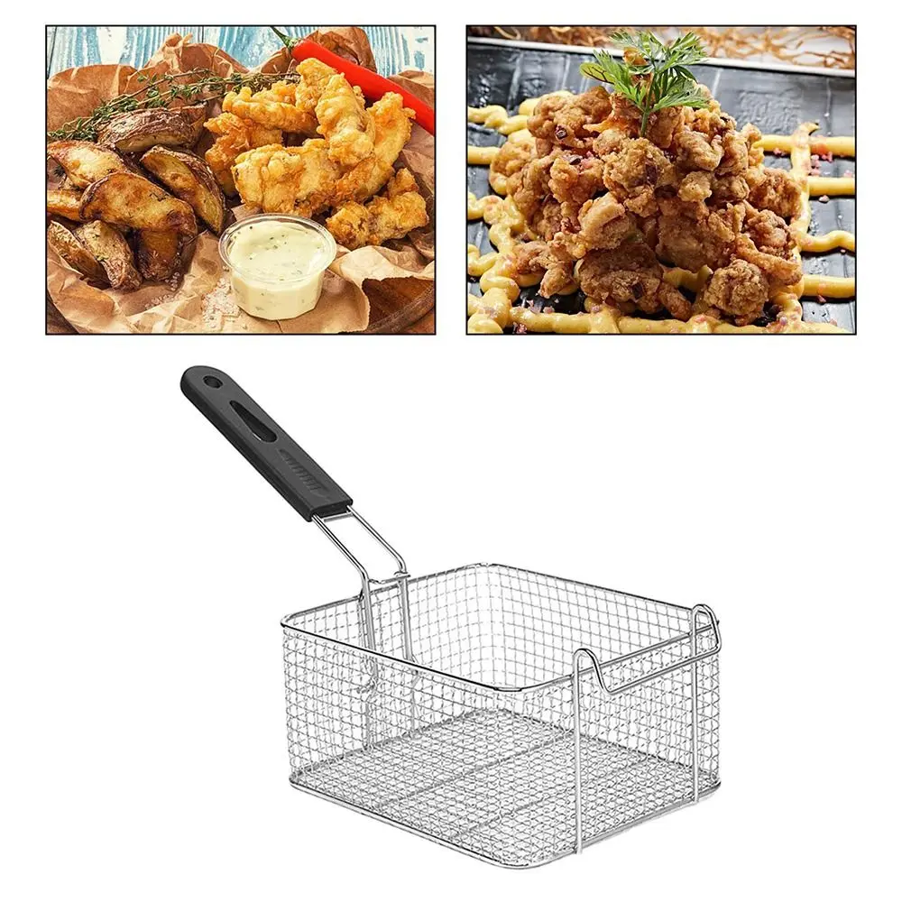 Portable Stainless Steel Frying Mesh Basket Square Hangable Frying Net Large Capacity French Fries Frame for Fry Chicken Fries