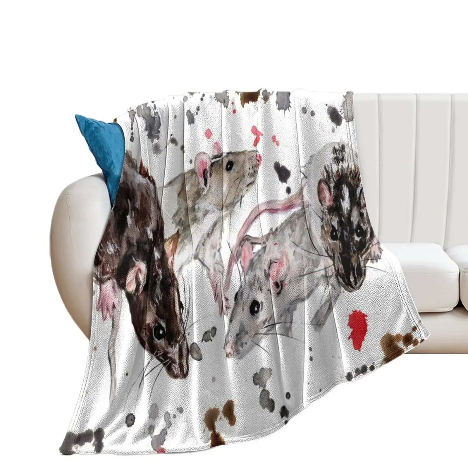 

Watercolour Rats Throw Blanket Personalized Gift Sofas Blankets