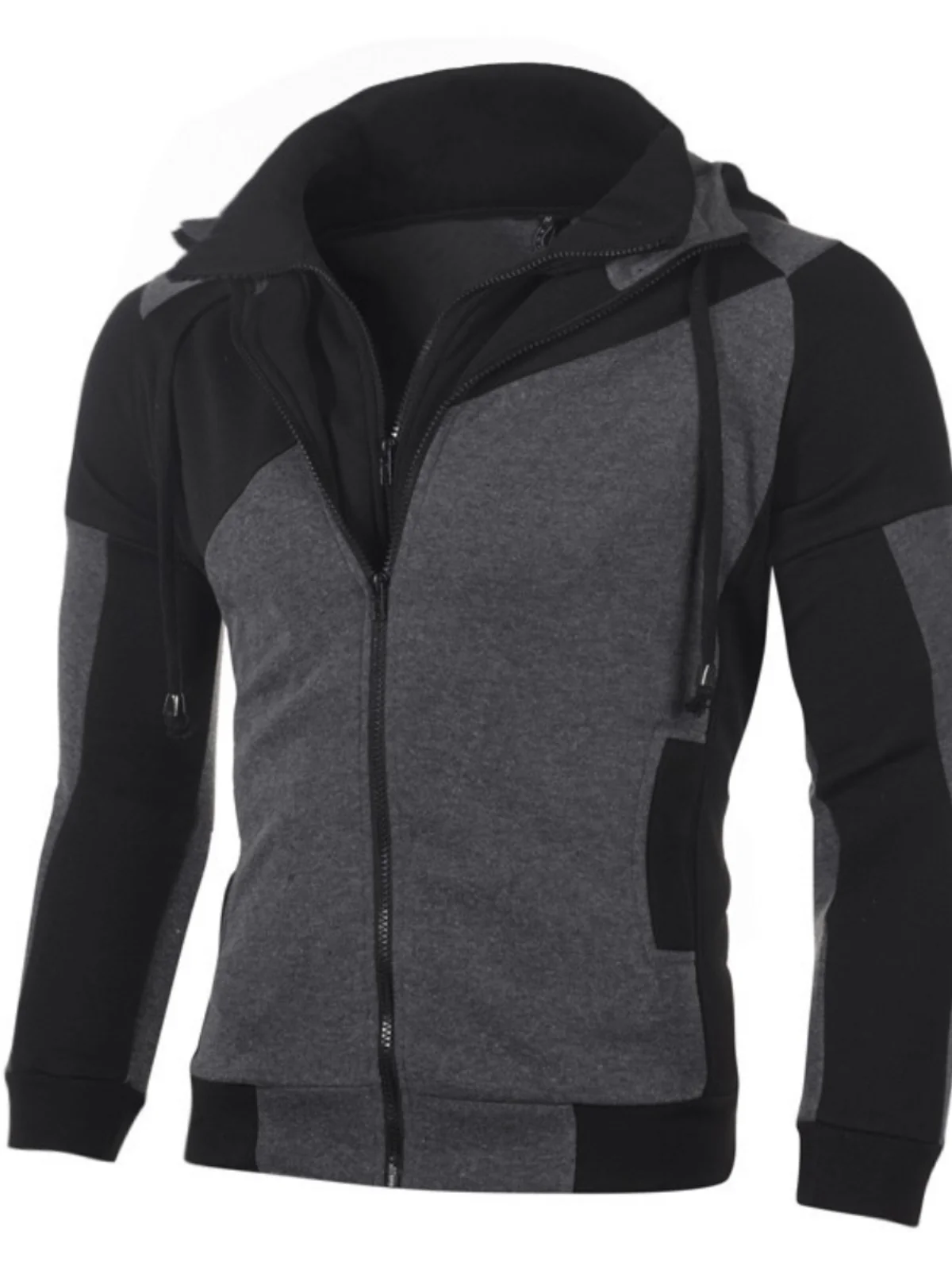 

Men's Color Block Double Layer Zipper Hoodie Cardigan Casual Oversize Spring Autumn Pullover Sweatshirts Fashion Outerwear