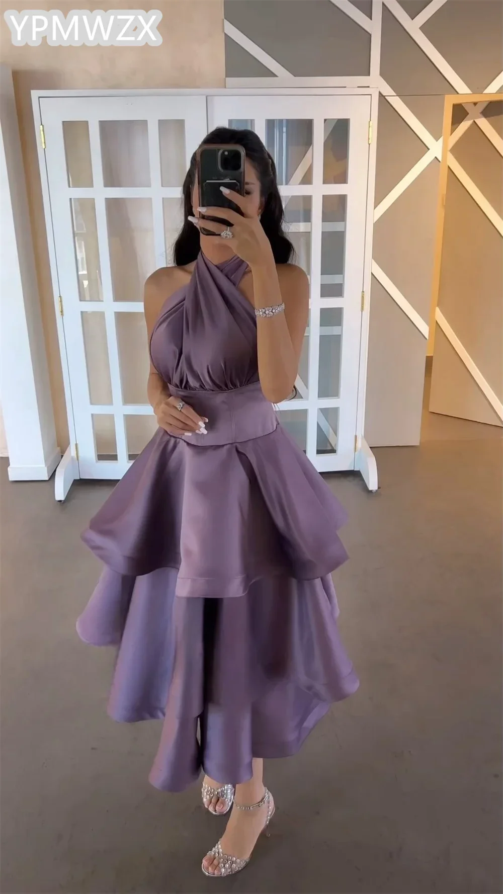 Customized Women Party Dress Occasion Prom Gown Evening YPMWZX Halter A-line Ankle Length Skirts Bespoke Occasion Dresses Formal