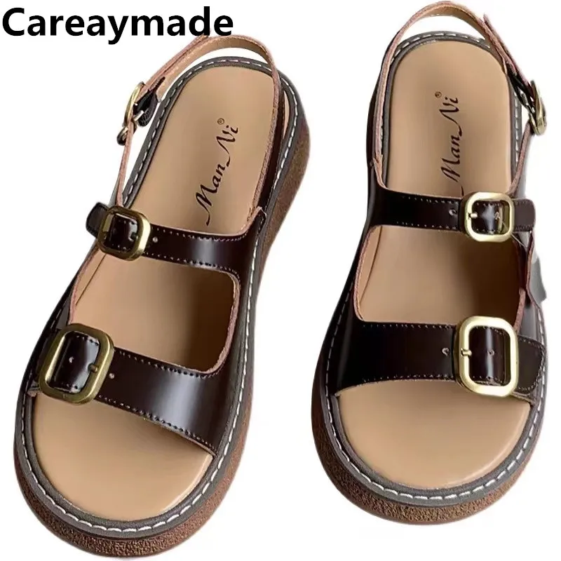 Careaymade-New Summer Genuine Leather comfortable thick soled casual  sandals Japanese fairy shoes Roman women's beach shoes