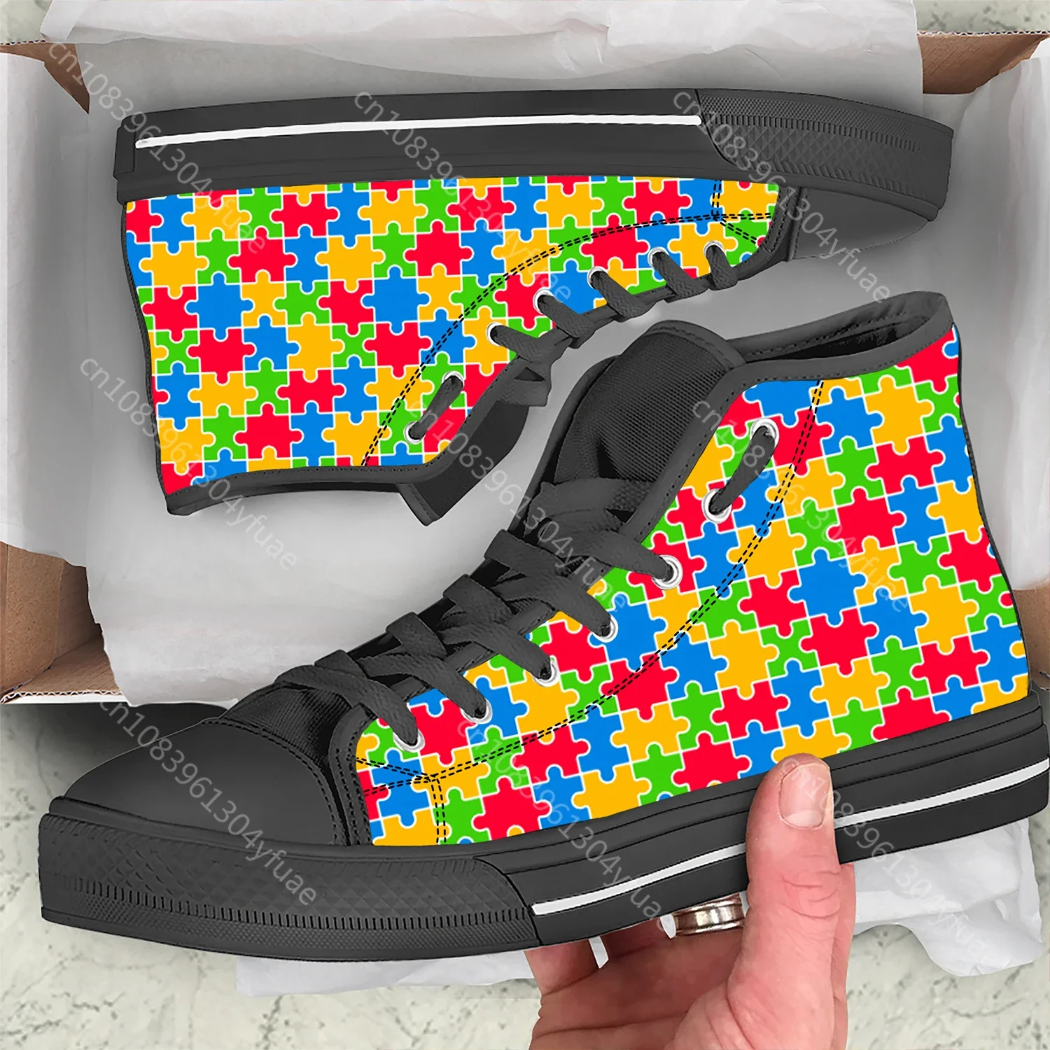 Heiße Autismus Bewusstsein Puzzle Männer Frauen Mode leichte High-Top-Leinwand Schuhe 3D-Druck lässig atmungsaktive Leinwand Schuhe