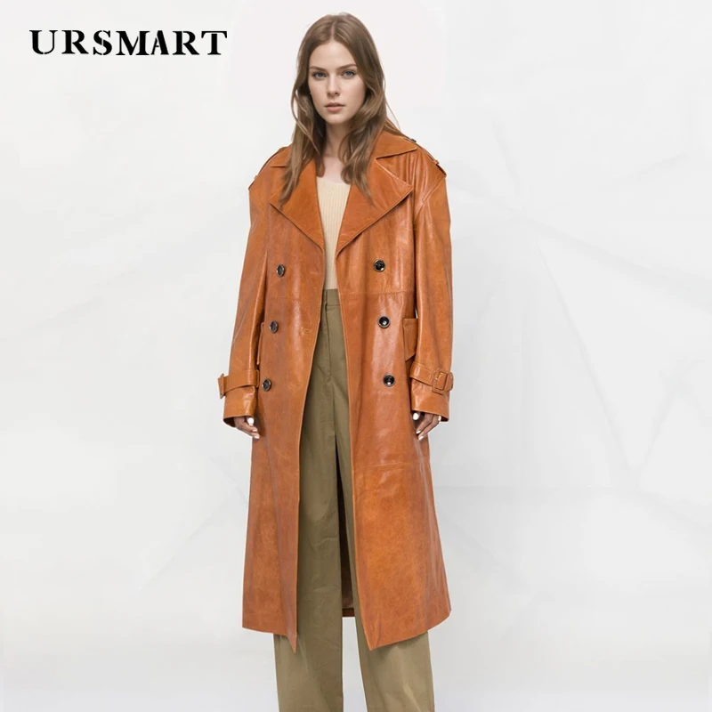 Trendy leather jacket trench coat double breasted stylilsh 2025 new loose fit Sheepskin coat for women