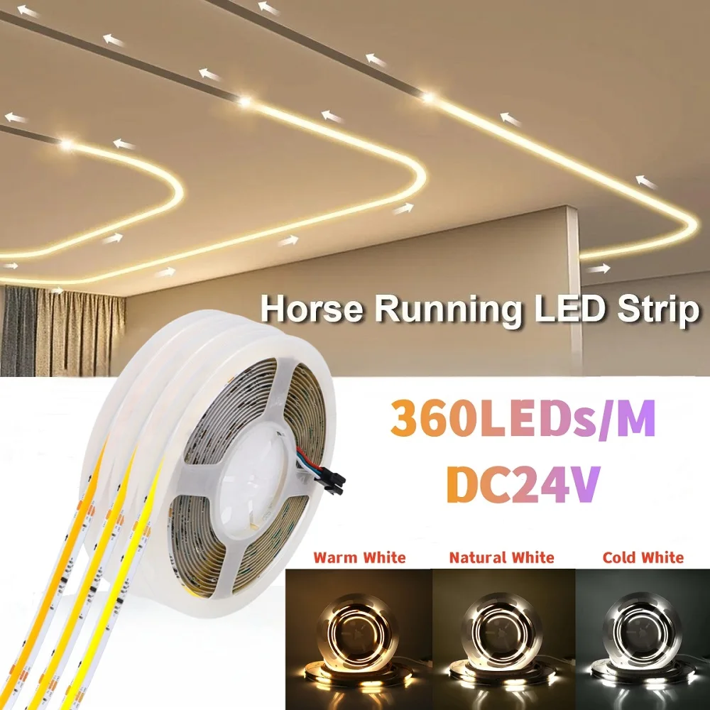 

24V Horse Race Chasing COB IC Strip LED Light 360LEDs/m Flexible WS2811 COB Running Water Flowing Pixel Tape Diode Lamp Rope