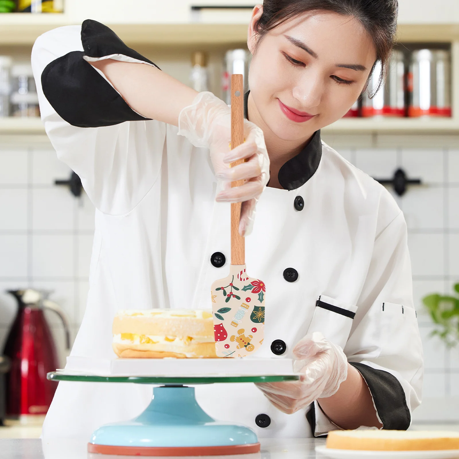 

3pcs Silicone Baking Spatulas Christmas Style Cake Cream Scrapers Non-Stick Mixing Tools Baking Gadget Lightweight Wooden Handle