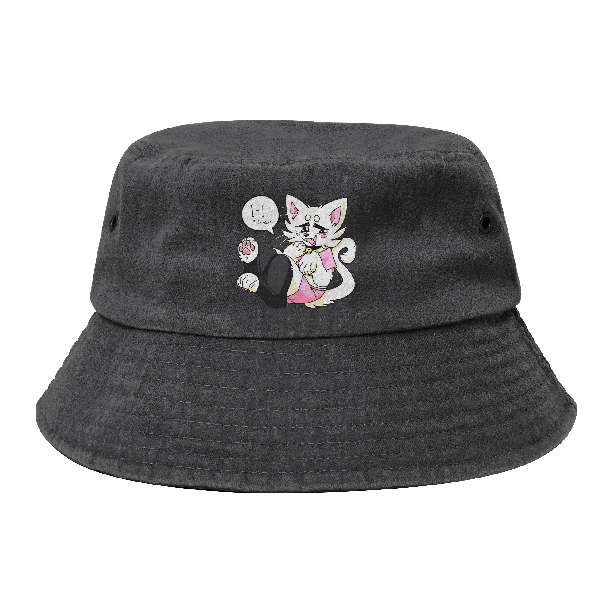 Unisex Distressed Denim Bucket Hat Boykisser Outdoor Fishing Hat Shy Furry Cat  Bob Gifts Idea