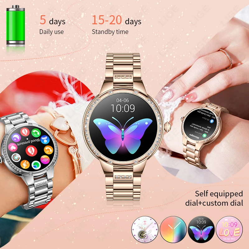 LIGE Fashion Voice Call Smart Watch Ladies Display Custom Watch Face Sports Health Monitor bracciale impermeabile Smartwatch da donna