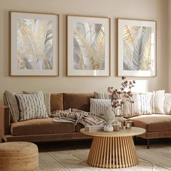 Nordic Gold Feather Canvas Painting Wall Art Neutral Abstract Modern Art Poster Prints for Living Room Home Decor Mural Unframed