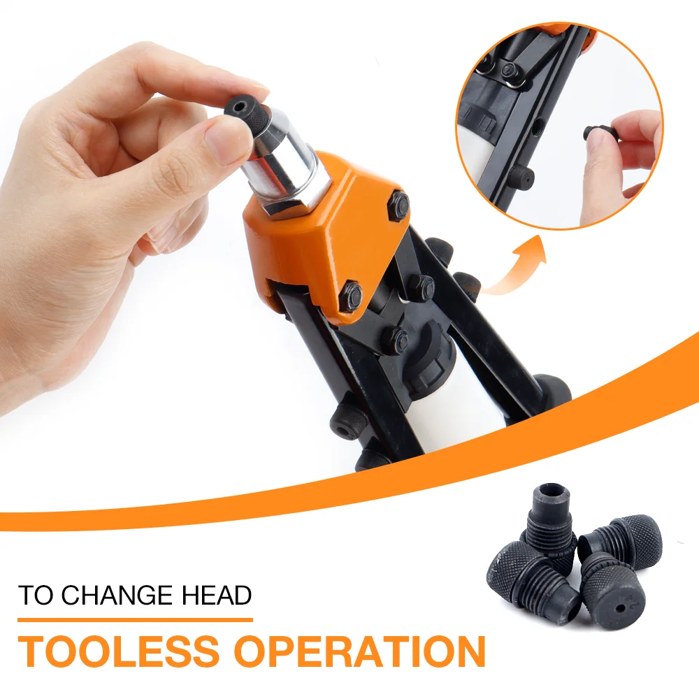 Cordless Rivet Gun Kit Heavy Duty Labor-saving Rivet Nut Tool with 5 Nosepieces Manual Professional Pull Gun with 250pcs Rivets