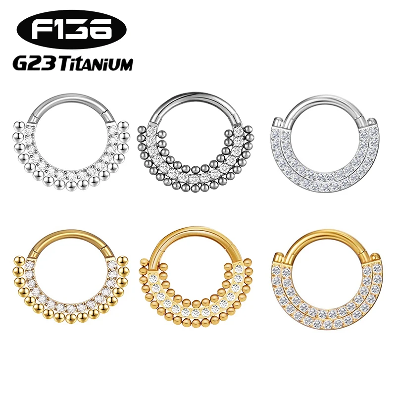 

1PC G23 Titanium Piercing Nose Rings Hinged Bead Hoops CZ Helix Daith Conch Cartilage Earrings Clicker Piercing Body Jewelry 16G