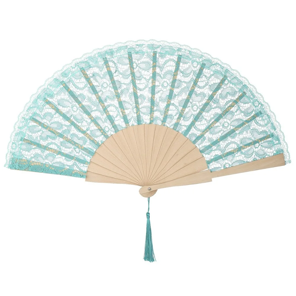Elegant Lace Pattern Chinese Fan Flower Design Tassel Pendent Folding Fan Vintage Style Hand Fan Home Decor
