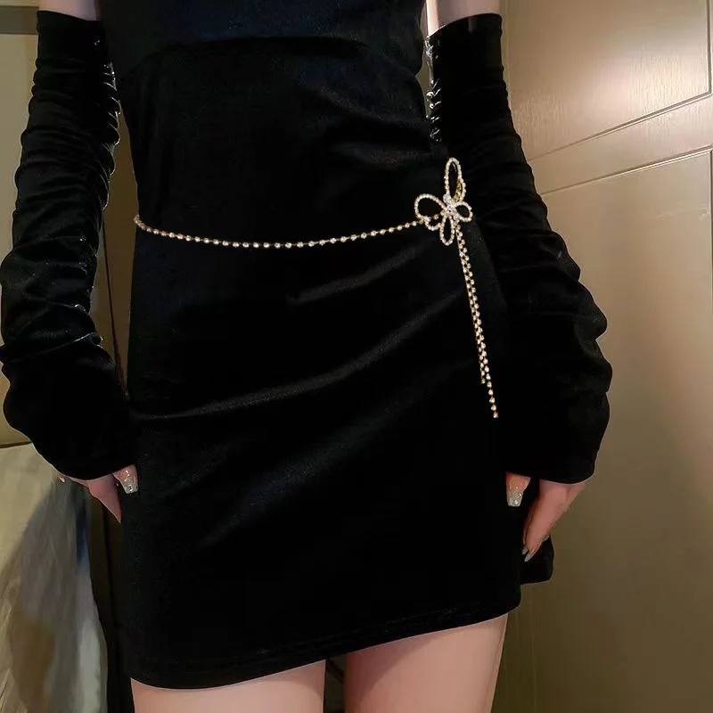 Sparkling Rhinestone Butterfly Waist Chain Elegant Crystal Streamer Belt Shiny Belly Decor For Women Evening Dress Accessory