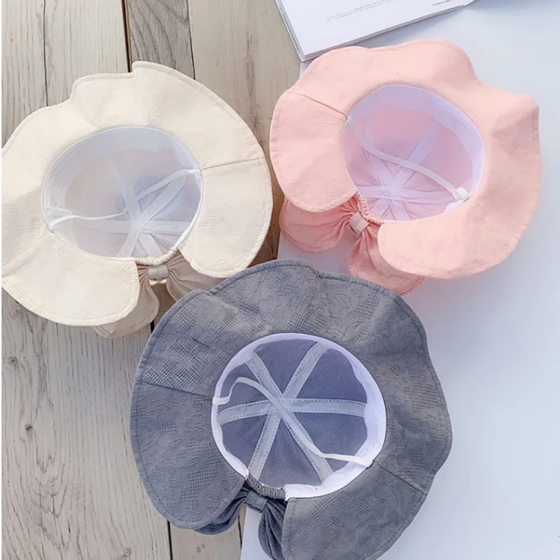 Baby Bucket Hat for Girls Cute Bow Kids Princess Sun Caps Solid Children Panama Hats Outdoor Beach Fishing Hat For 2-4 Years