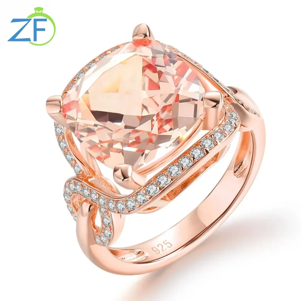 

GZ ZONGFA Crystal Morganite Ring Rose Gold 14k Engagement for Women 925 Sterling Silver 10ct Lab Created Gemstone Fine Jewelry