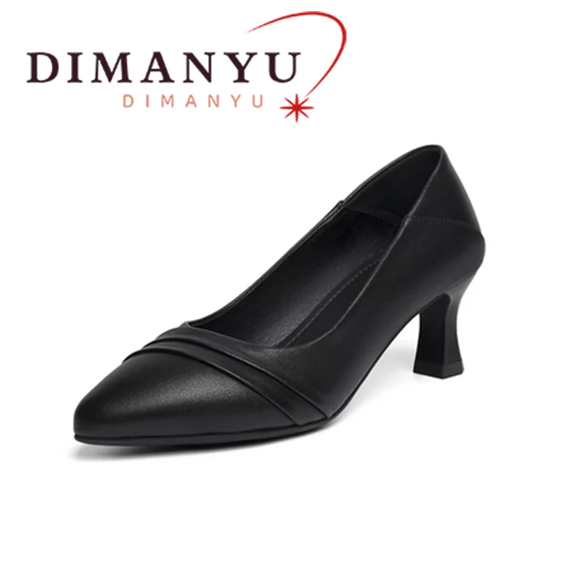 

DIMANYU Women's Shoes Genuine Leather 2024 Spring New High Heel Dress Shoes Women's Shallow Mouth Pointed Women's Shoes