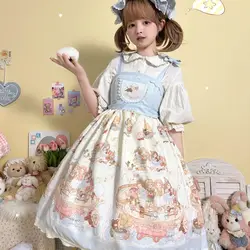 Sweet Girl Lolita Dress Japanese Style Summer Cute Cartoon Printed Ladies Suspender Dress Elegant Kawaii Dresses