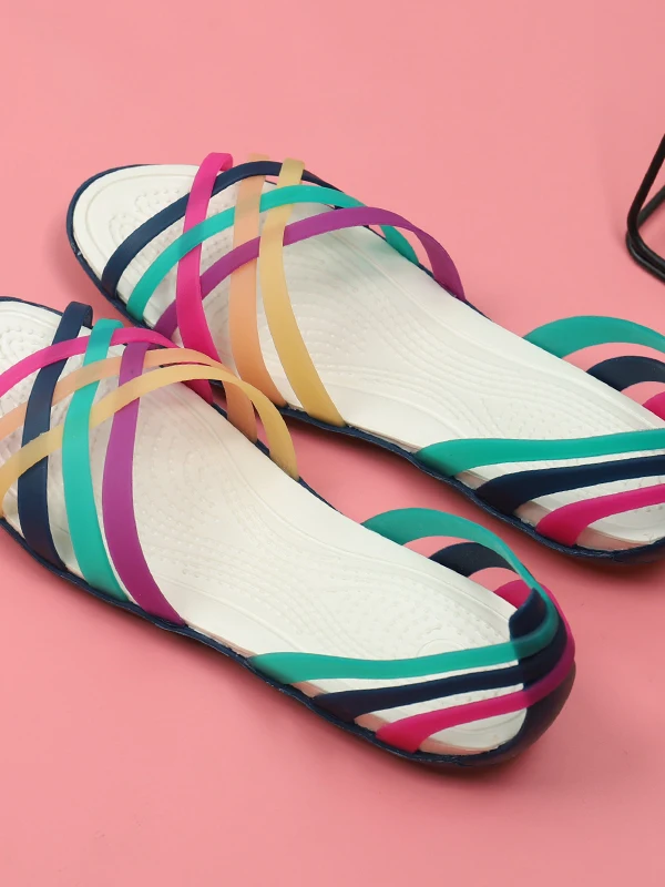 

Женские пластиковые сандалии с желе и кристаллами, летние нескользящие водонепроницаемые пляжные сандалии на плоской подошве с цветной полоской Faion