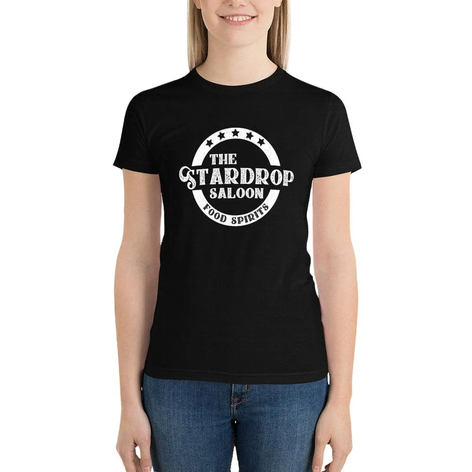 

The Stardrop Saloon Pub Logo | Stardew Valley | White Logo T-Shirt korean fashion Short sleeve tee t-shirts for Women loose fit