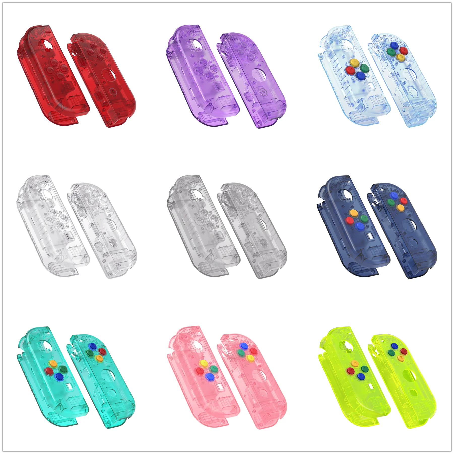 eXtremeRate Niestandardowa przezroczysta obudowa z pełnym zestawem przycisków do kontrolera Nintendo Switch JoyCon i OLED JoyCon