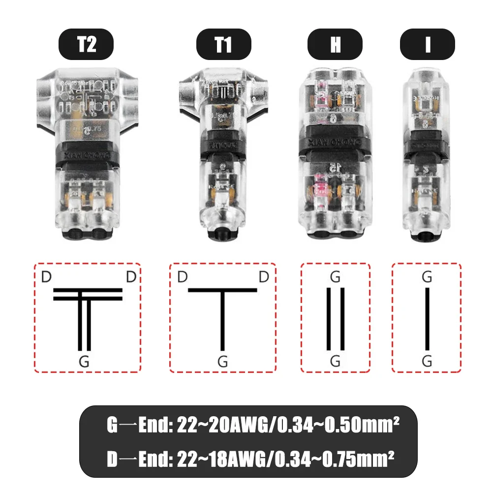 5/10 Stück 2-poliger steckbarer Drahtverbinder, Schnellverbinder für elektrische Kabel, Crimpklemmen für Drähte, Verkabelung, 8–22 AWG, LED-Autoanschlüsse