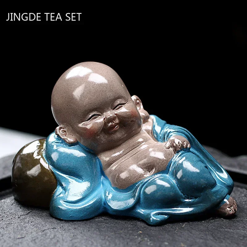 Resin Color-changing Tea Pet Small Buddha Monk Figurine Ornaments Desktop Crafts Home Tea Table Decoration Accessories Gifts