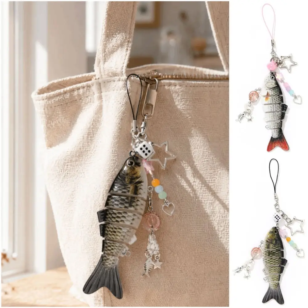 Colorful Simulation Fish Keychain Multi-section Design Multi Jointed Bionic Fish Keychain Simulation Acrylic Backpack Pendant