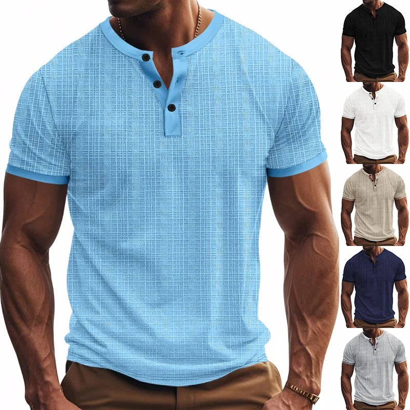 American summer men's half-sleeved t-shirt imitation hemp bamboo joint loose breathable casual short-sleeved Henry shirt