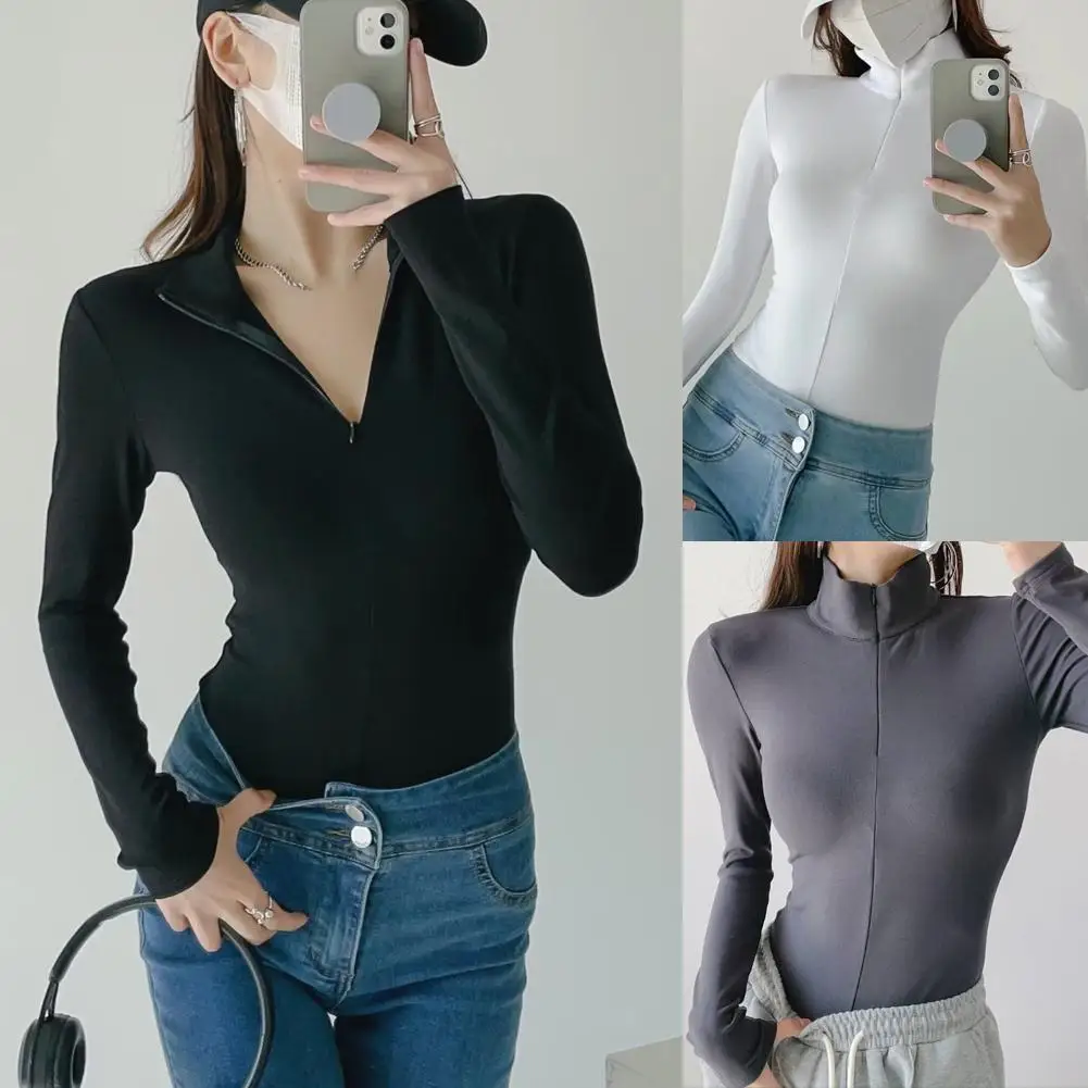 

Pure Desire Hot Girl Elastic Tights Slim Long Sleeve Zipper Jumpsuit Women's Summer And Autumn New Design Waist Bottoming Shirt