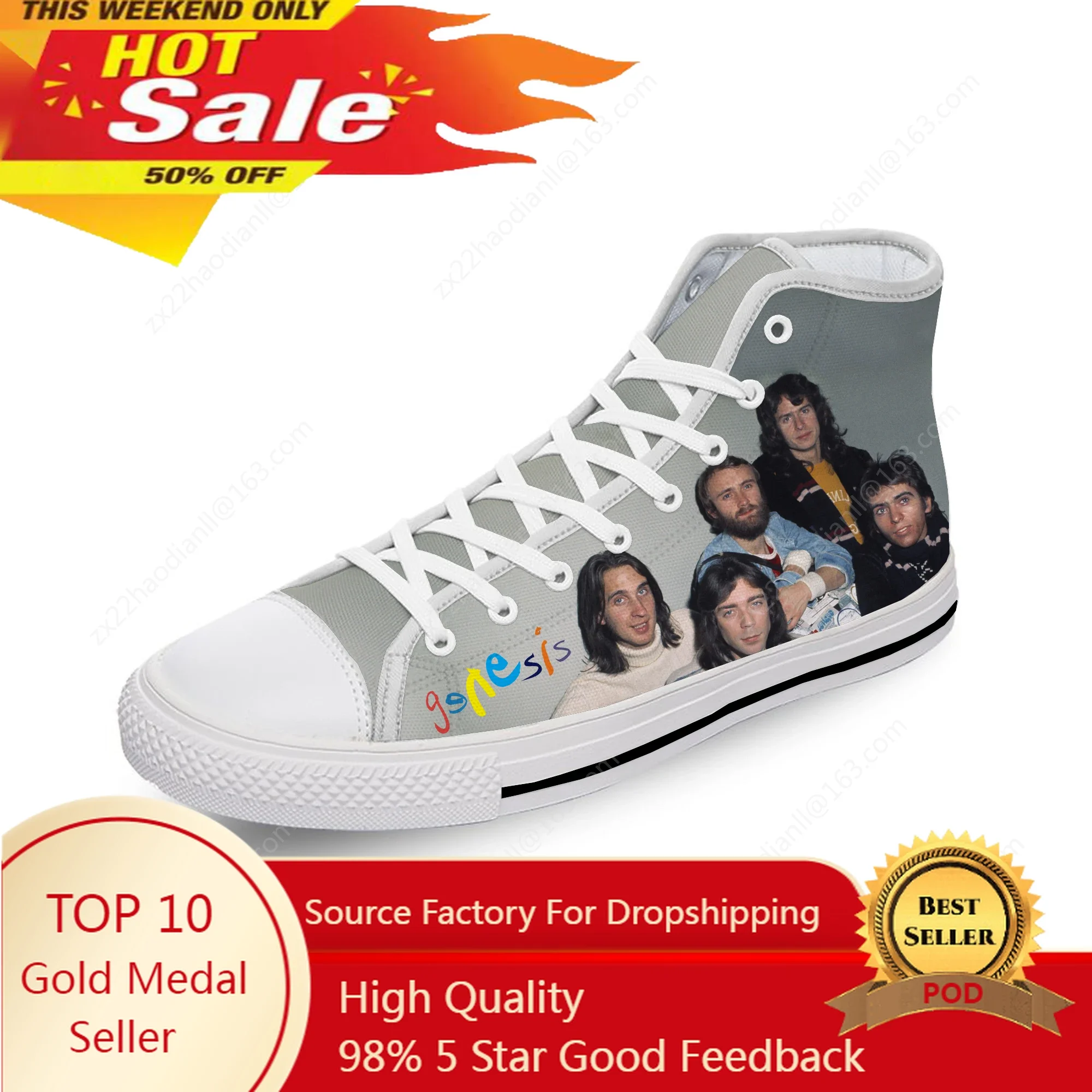 

Rock band High Top Sneakers Genesis Mens Womens Teenager Casual Shoes Running Shoes 3D Print Breathable Lightweight shoe